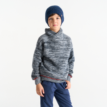 سترة للأولاد باللون الرمادي المرقط ذات الياقة الملتوية